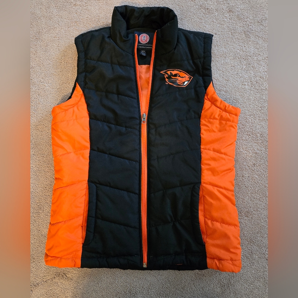 Oregon BEAVERS Black and Orange Puffer Vest SIZE S PTP 18
